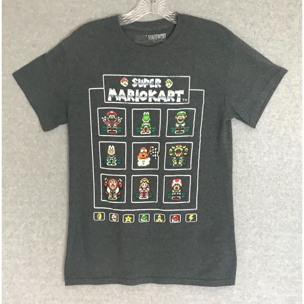 Super Mario Kart T-Shirt‎ Mens Small 9-8 Bit Characters art Gray Short Sleeve